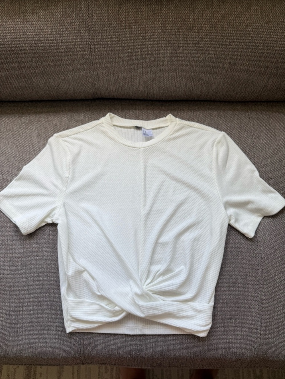 Cream white Textured Twist-Front Short Sleeve Top